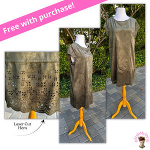 Free W/Purchase Y2k Shift Dress Faux Suede Green Fall Winter Laser Eyelet detail